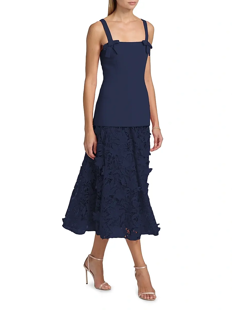 BADGLEY MISCHKA Women's Mixed-Media Lace Midi-Dress | Thumbnail 4