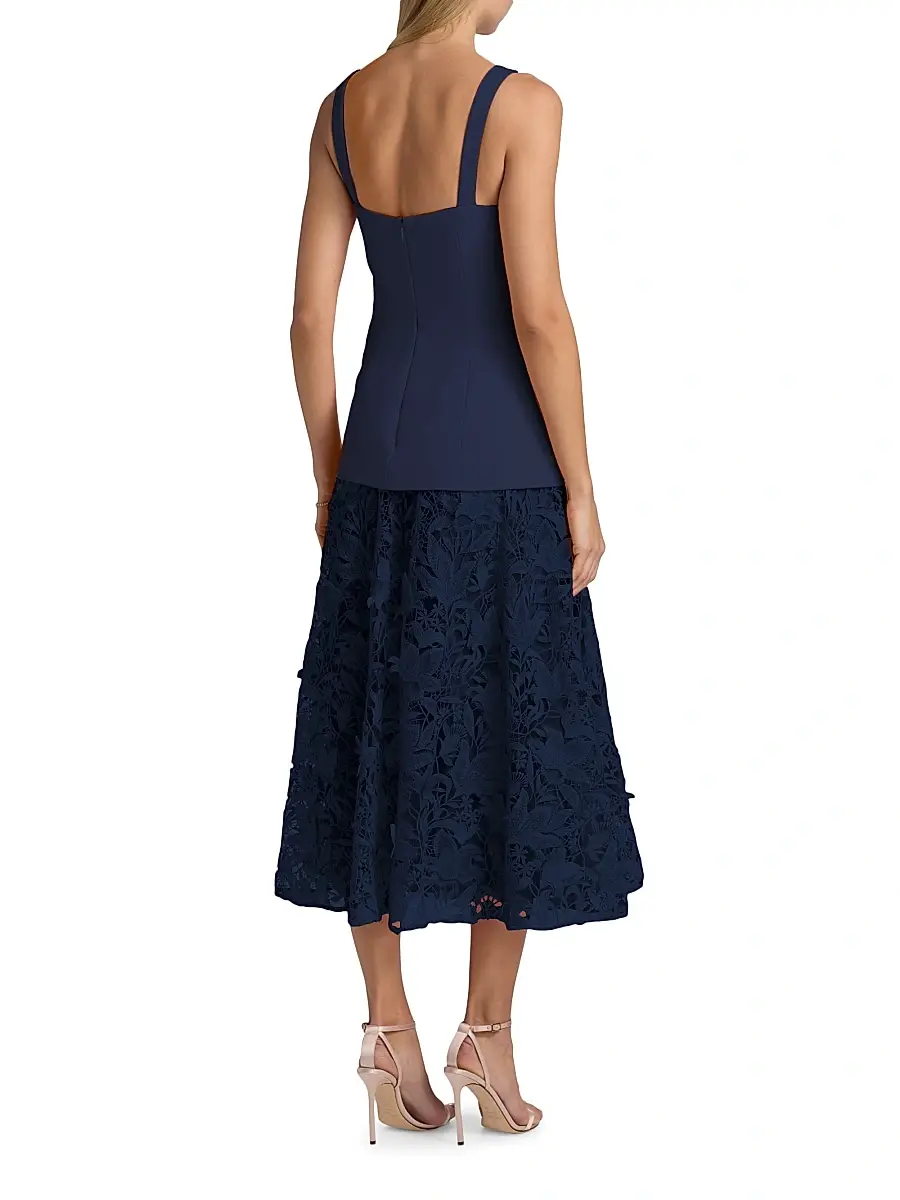 BADGLEY MISCHKA Women's Mixed-Media Lace Midi-Dress | Thumbnail 5