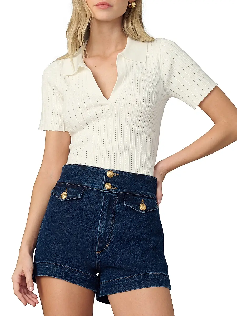 Joe's Jeans Women's The Jess Pointelle Polo Shirt | Thumbnail 3 Joe's Jeans Women's The Jess Pointelle Polo Shirt | Thumbnail 3