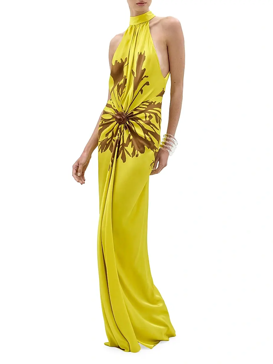 Silvia Tcherassi Women's Koori Dandelion Print Silk Gown - Yellow Dandelion | Thumbnail 2 Silvia Tcherassi Women's Koori Dandelion Print Silk Gown - Yellow Dandelion | Thumbnail 2
