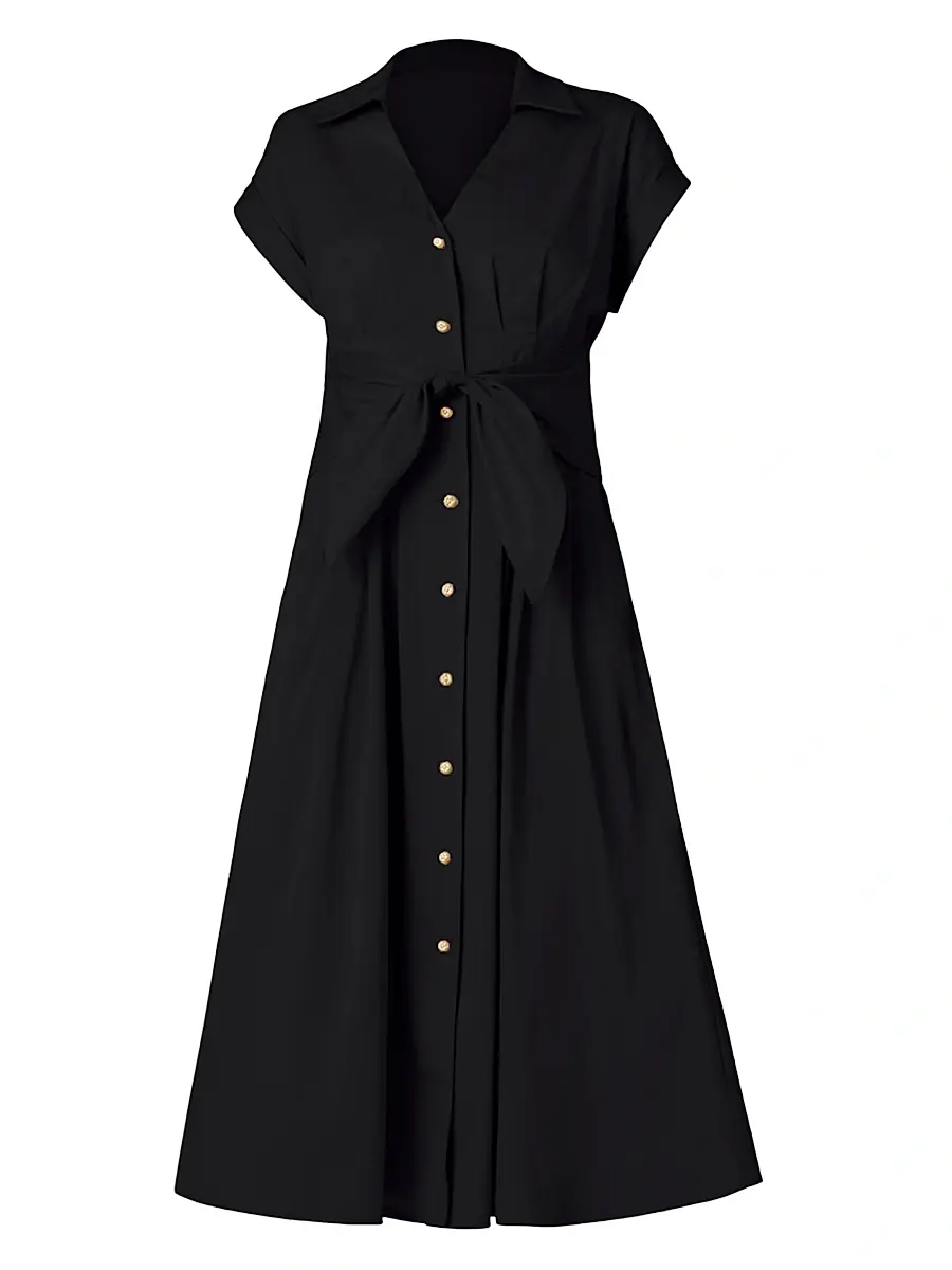 Shoshanna Women's Josephine Button-Front Midi-Dress - Jet | Image 1 Shoshanna Women's Josephine Button-Front Midi-Dress - Jet | Image 1