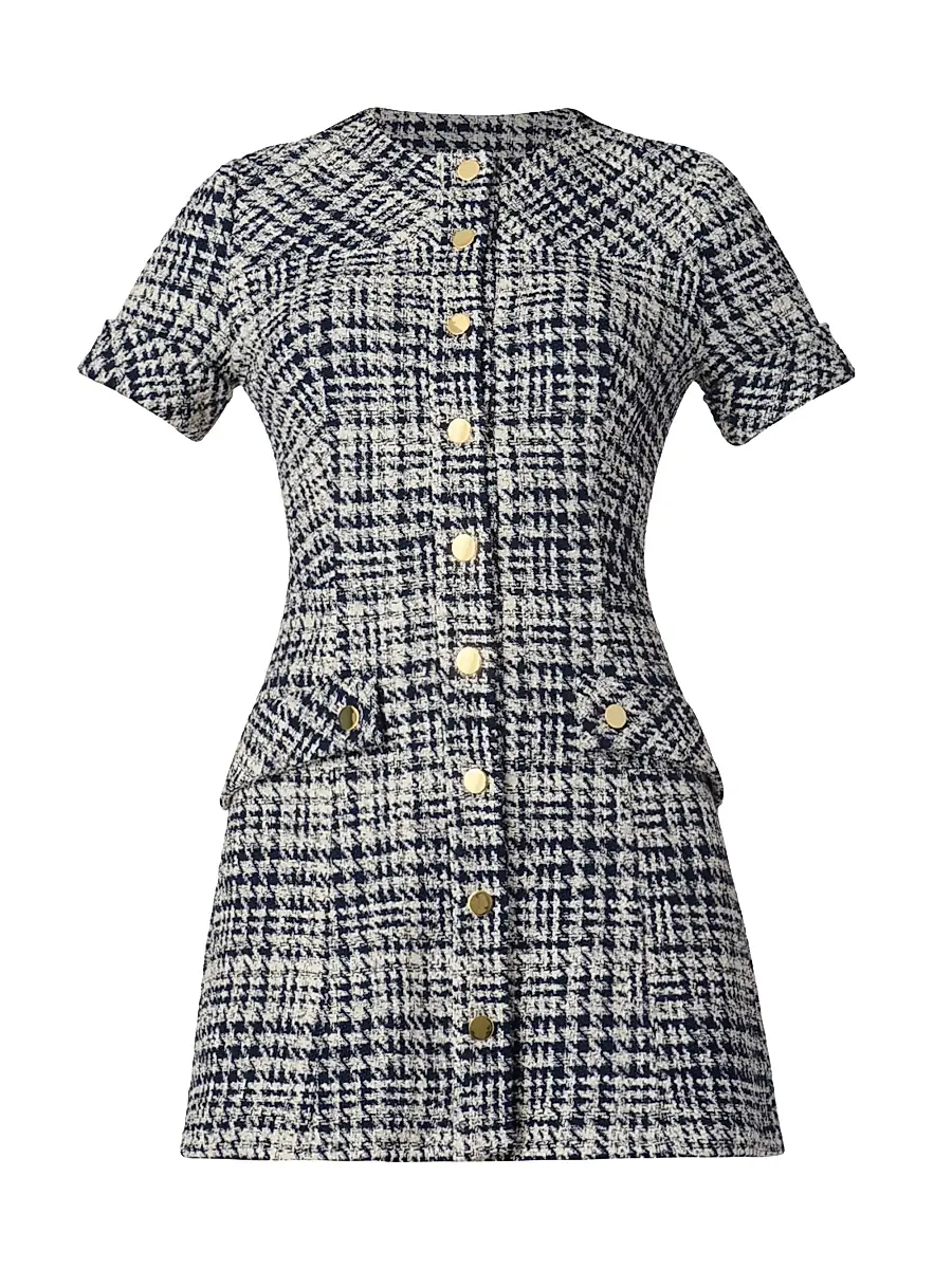 Shoshanna Women's Haisley Plaid Tweed Minidress - Navy | Image 1 Shoshanna Women's Haisley Plaid Tweed Minidress - Navy | Image 1
