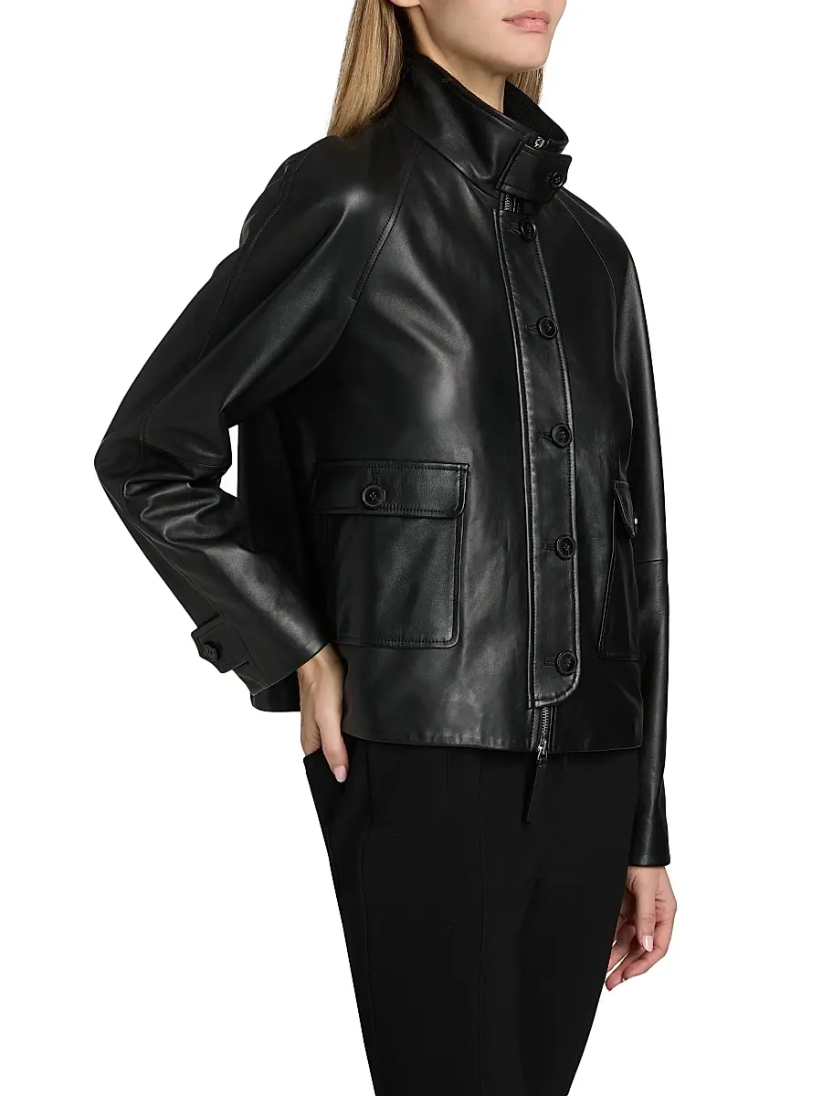 Proenza Schouler White Label Women's Gio Stand Collar Leather Jacket | Thumbnail 4 Proenza Schouler White Label Women's Gio Stand Collar Leather Jacket | Thumbnail 4