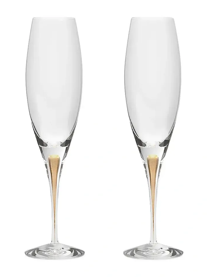 Orrefors Intermezzo Gold 2-Piece Champagne Glass Set