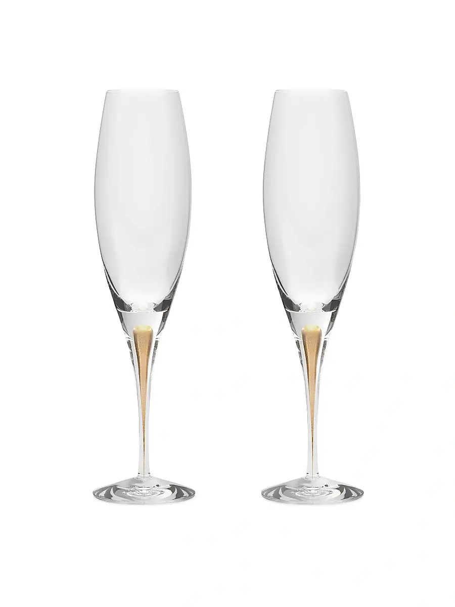 Orrefors Intermezzo Gold 2-Piece Champagne Glass Set