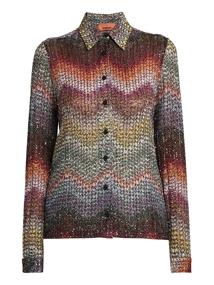 Women's Meander-Chevron Wefted-Loom Button-Front Shirt Women's Meander-Chevron Wefted-Loom Button-Front Shirt
