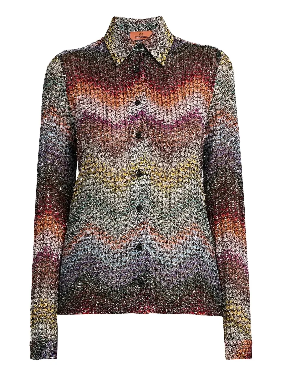 Women's Meander-Chevron Wefted-Loom Button-Front Shirt Women's Meander-Chevron Wefted-Loom Button-Front Shirt