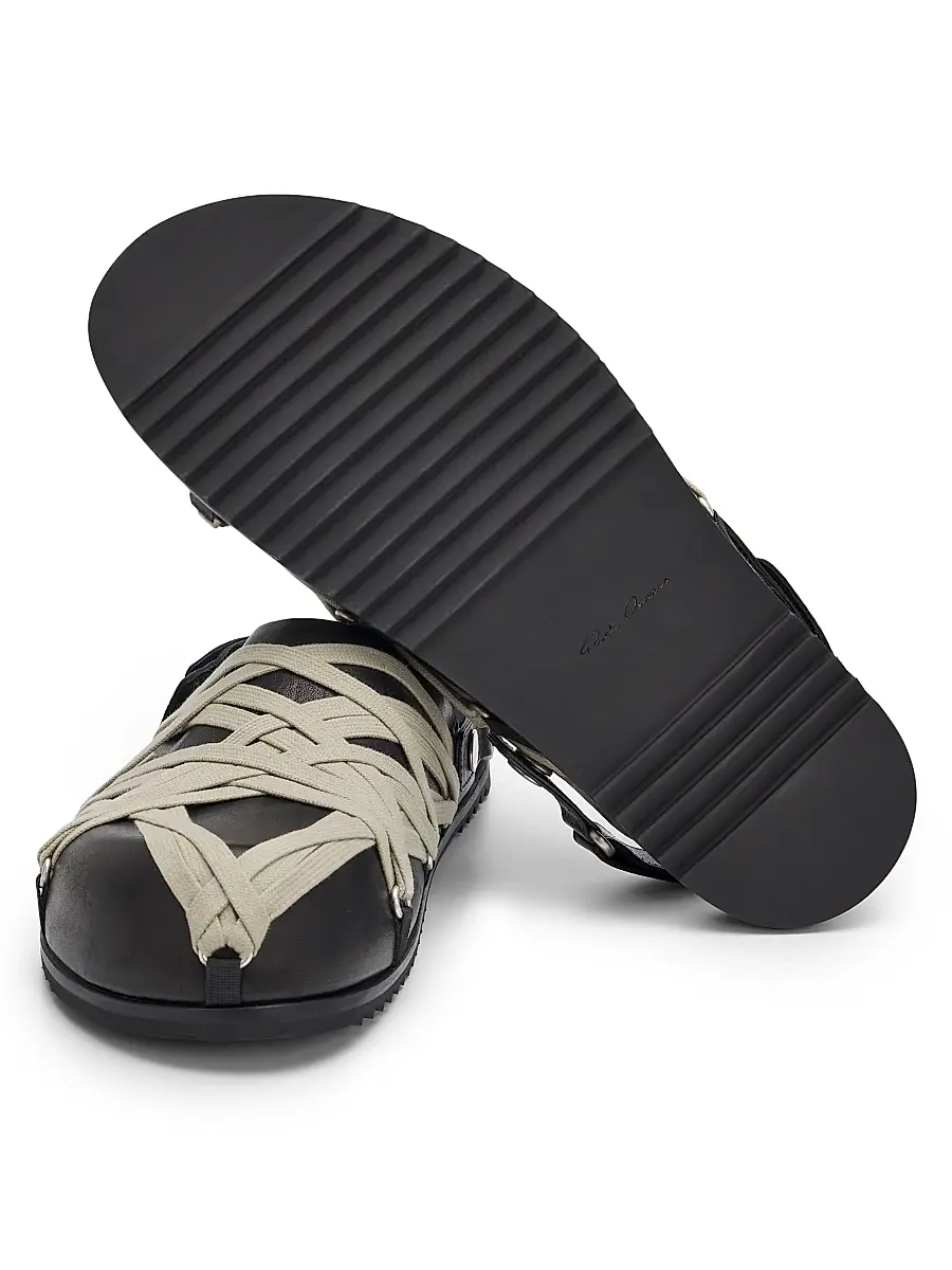 Rick Owens Men's Megalace Granola Leather Mules | Thumbnail 6