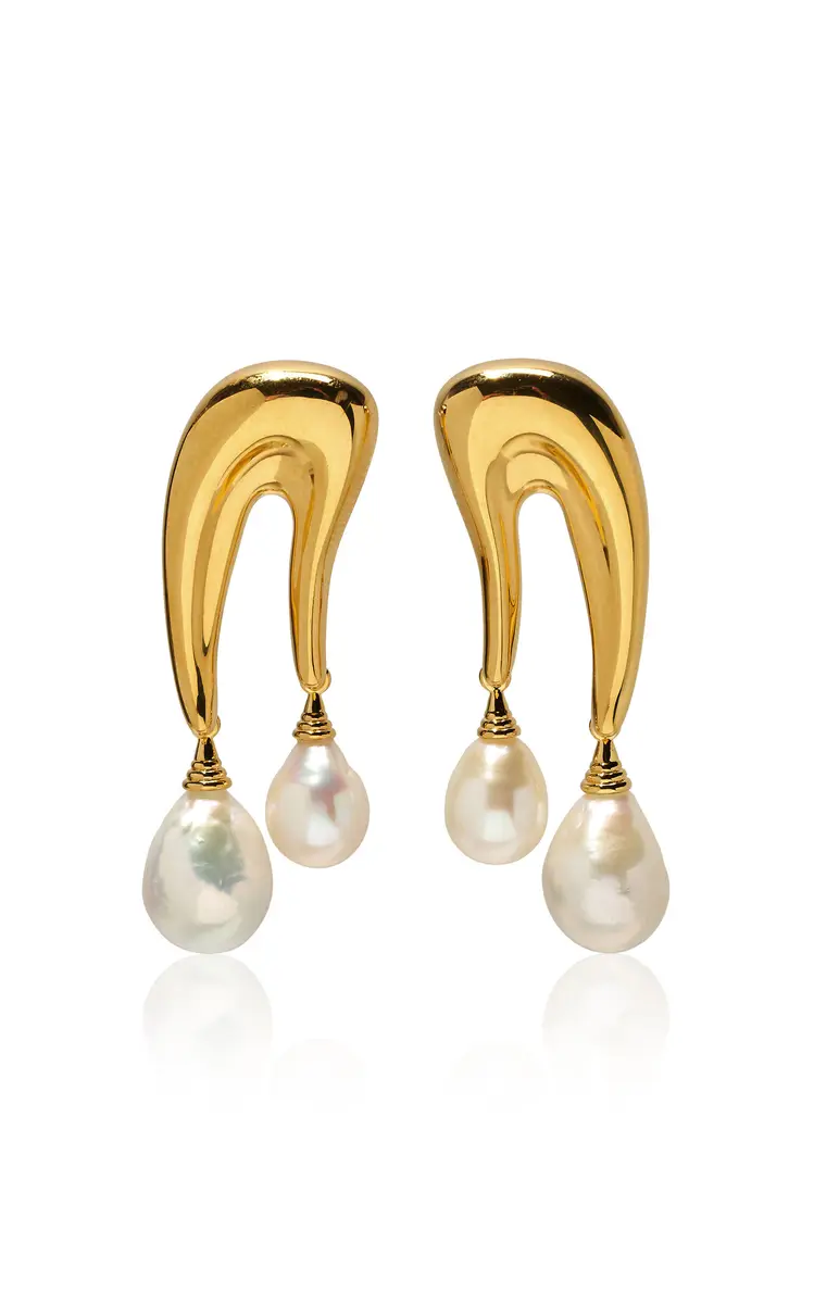 Lizzie Fortunato Sculptural Gold-Plated Brass Pearl Earrings