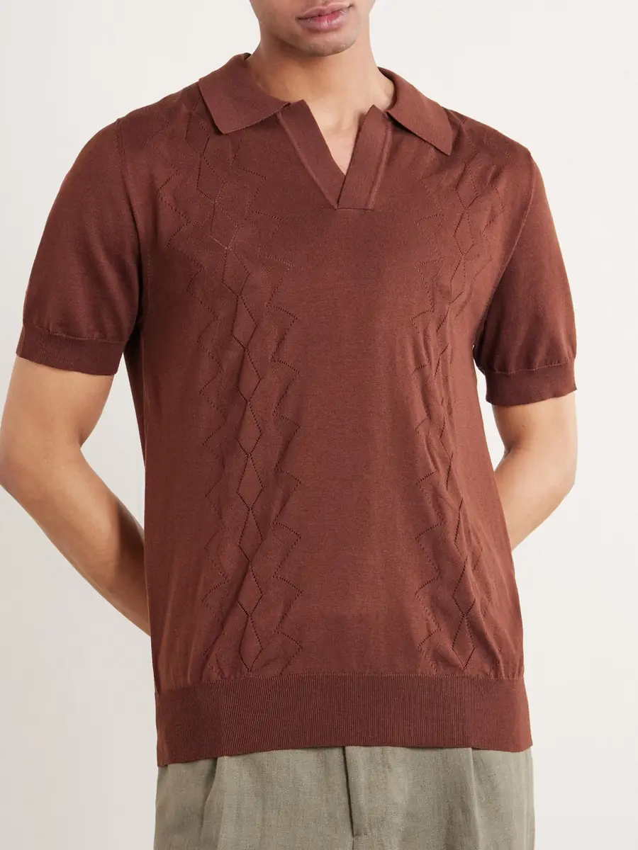 PIACENZA 1733 Silk and Cotton-Blend Polo Shirt - Men | Thumbnail 3 PIACENZA 1733 Silk and Cotton-Blend Polo Shirt - Men | Thumbnail 3