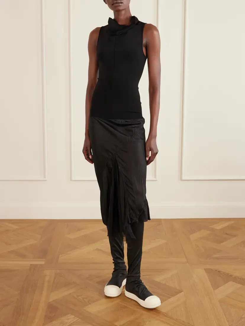 Rick Owens Sliced Stretch-jersey And Crinkled-satin Midi Dress | Thumbnail 2 Rick Owens Sliced Stretch-jersey And Crinkled-satin Midi Dress | Thumbnail 2