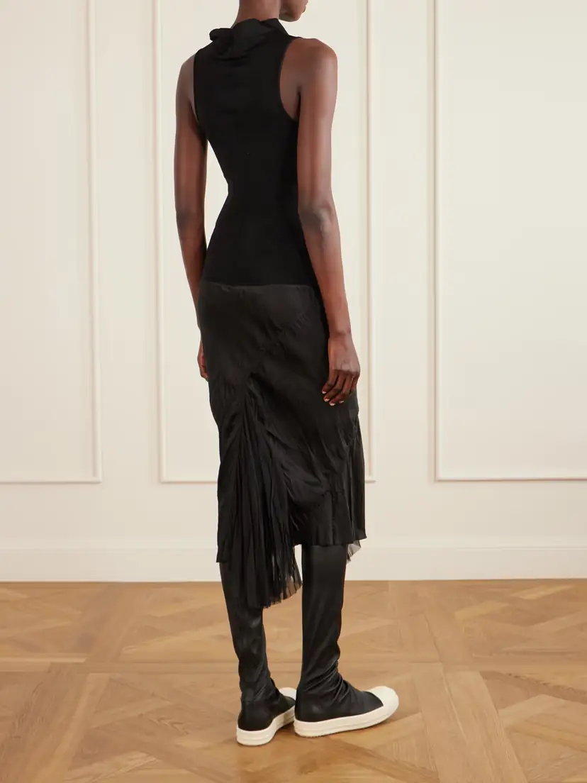 Rick Owens Sliced Stretch-jersey And Crinkled-satin Midi Dress | Thumbnail 3 Rick Owens Sliced Stretch-jersey And Crinkled-satin Midi Dress | Thumbnail 3