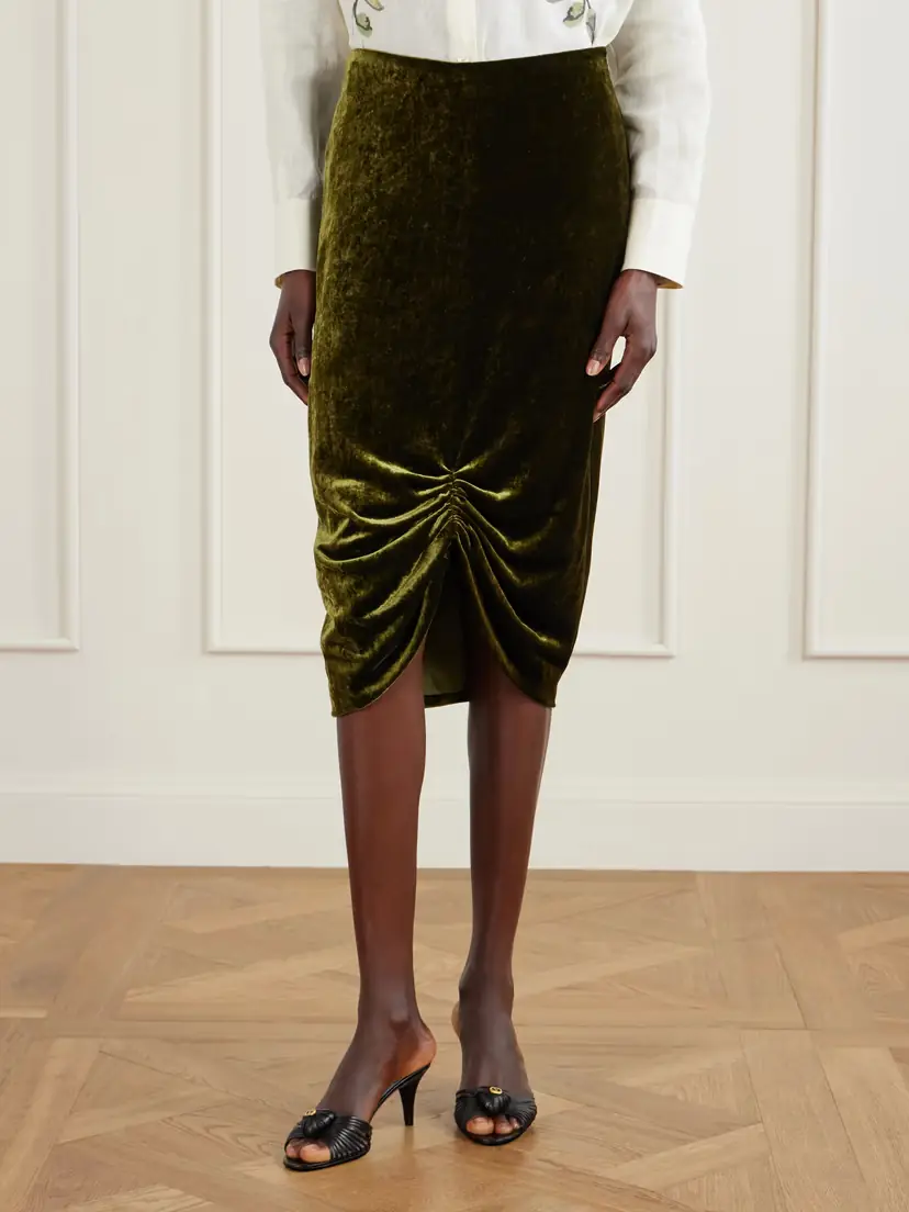 Valentino Garavani Ruched Velvet Skirt | Thumbnail 3 Valentino Garavani Ruched Velvet Skirt | Thumbnail 3