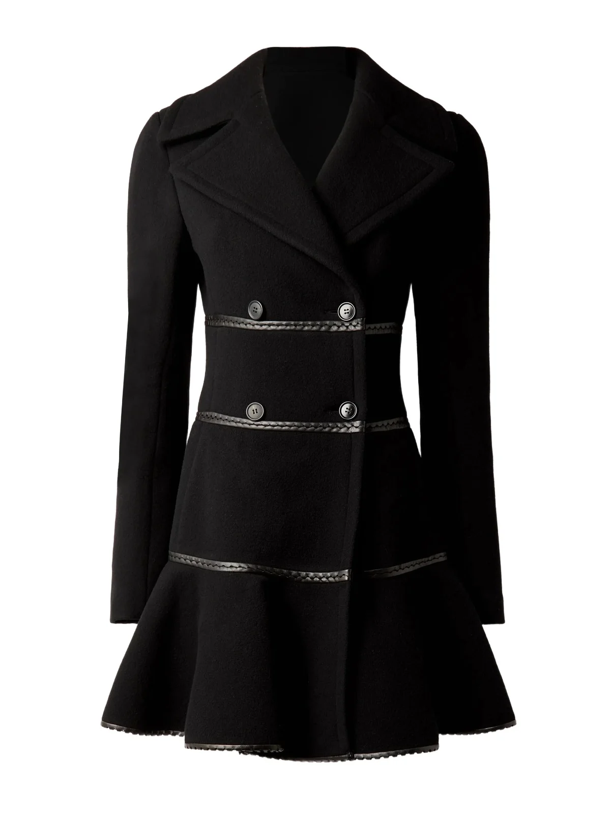 Princess Double-breasted Leather-trimmed Wool Peplum Coat Princess Double-breasted Leather-trimmed Wool Peplum Coat