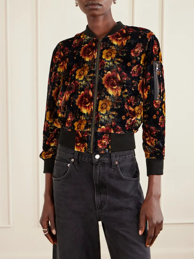 R13 Floral-print Velvet Bomber Jacket | Thumbnail 3 R13 Floral-print Velvet Bomber Jacket | Thumbnail 3