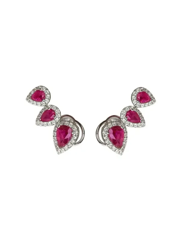 2.04ct Diamond Ruby 18K Gold Climber Earrings