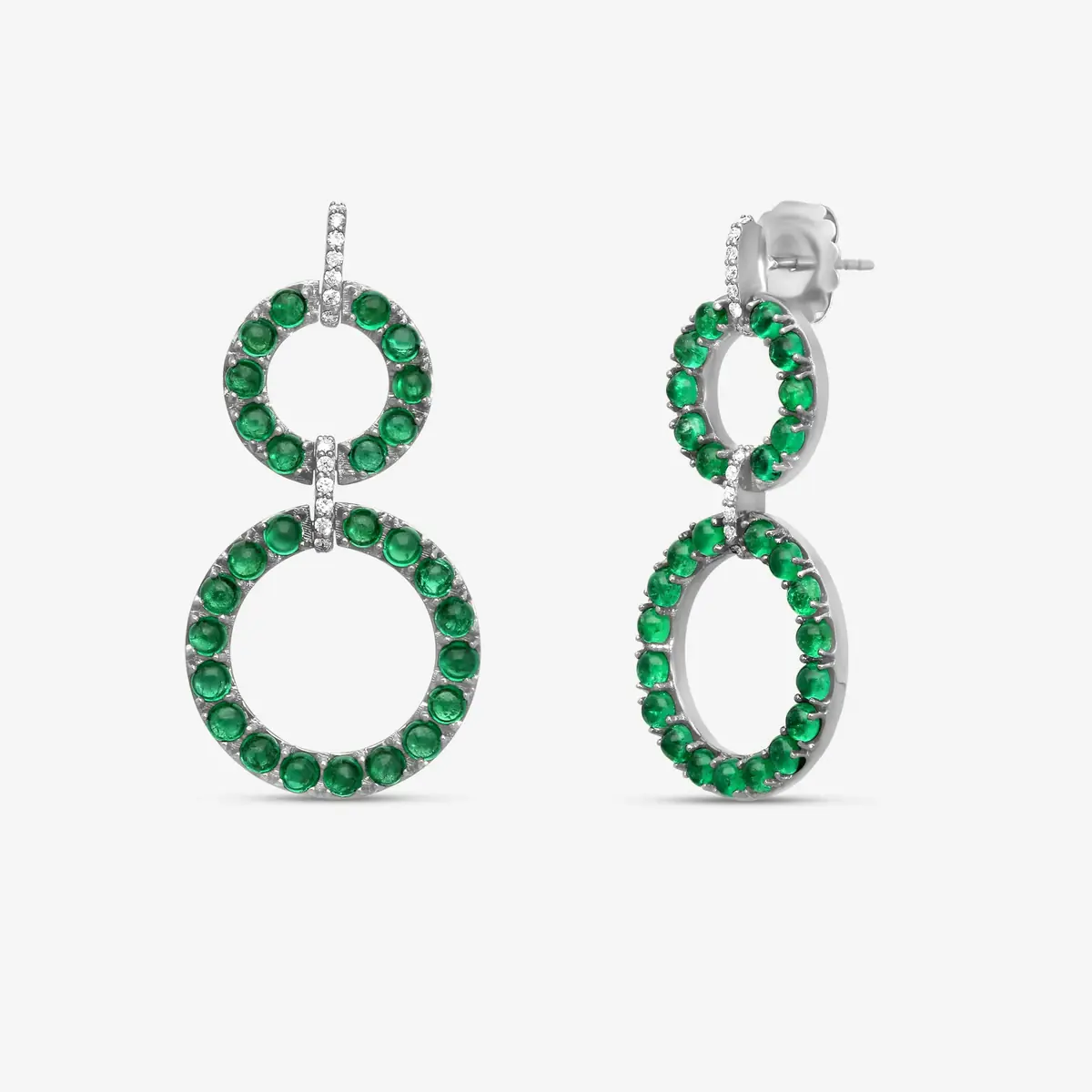GOSHWARA Goshwara G-One 18K White Gold Emerald Cabochon & Diamond Two-Row Earrings by The Solist | Thumbnail 2