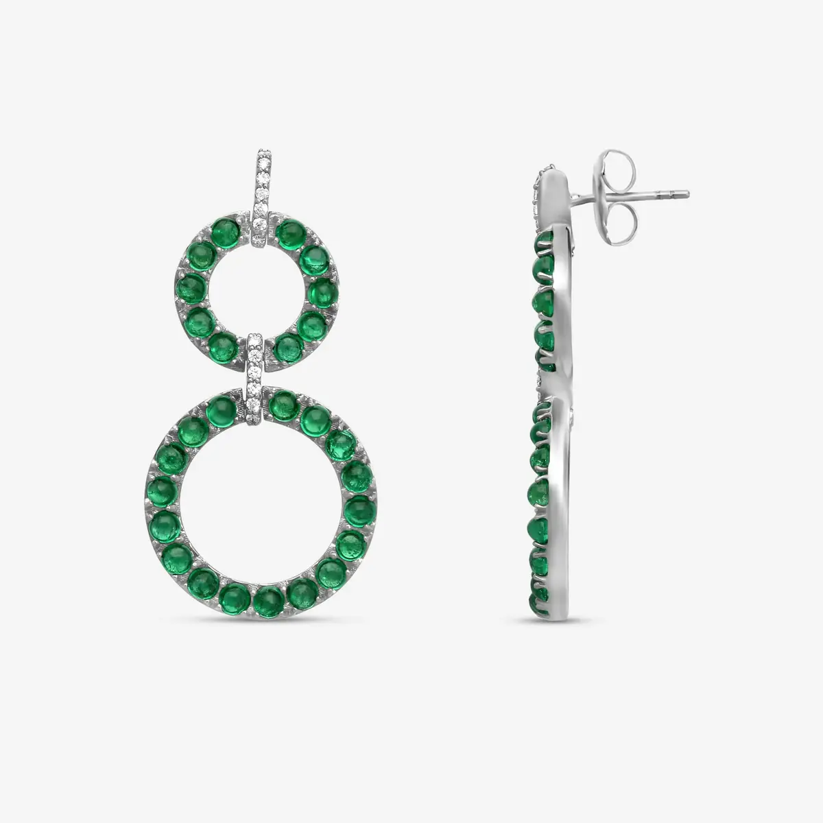 GOSHWARA Goshwara G-One 18K White Gold Emerald Cabochon & Diamond Two-Row Earrings by The Solist | Thumbnail 3