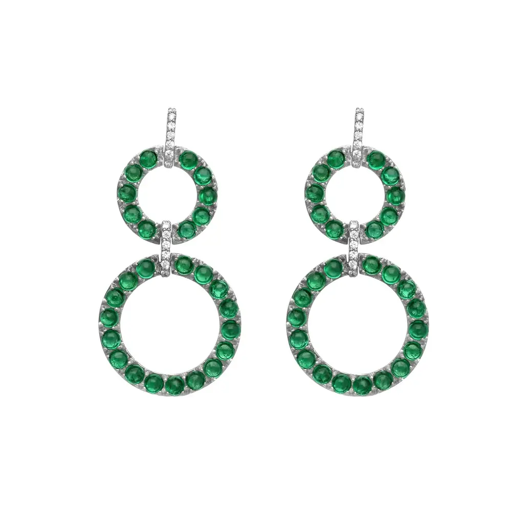 GOSHWARA Goshwara G-One 18K White Gold Emerald Cabochon & Diamond Two-Row Earrings by The Solist