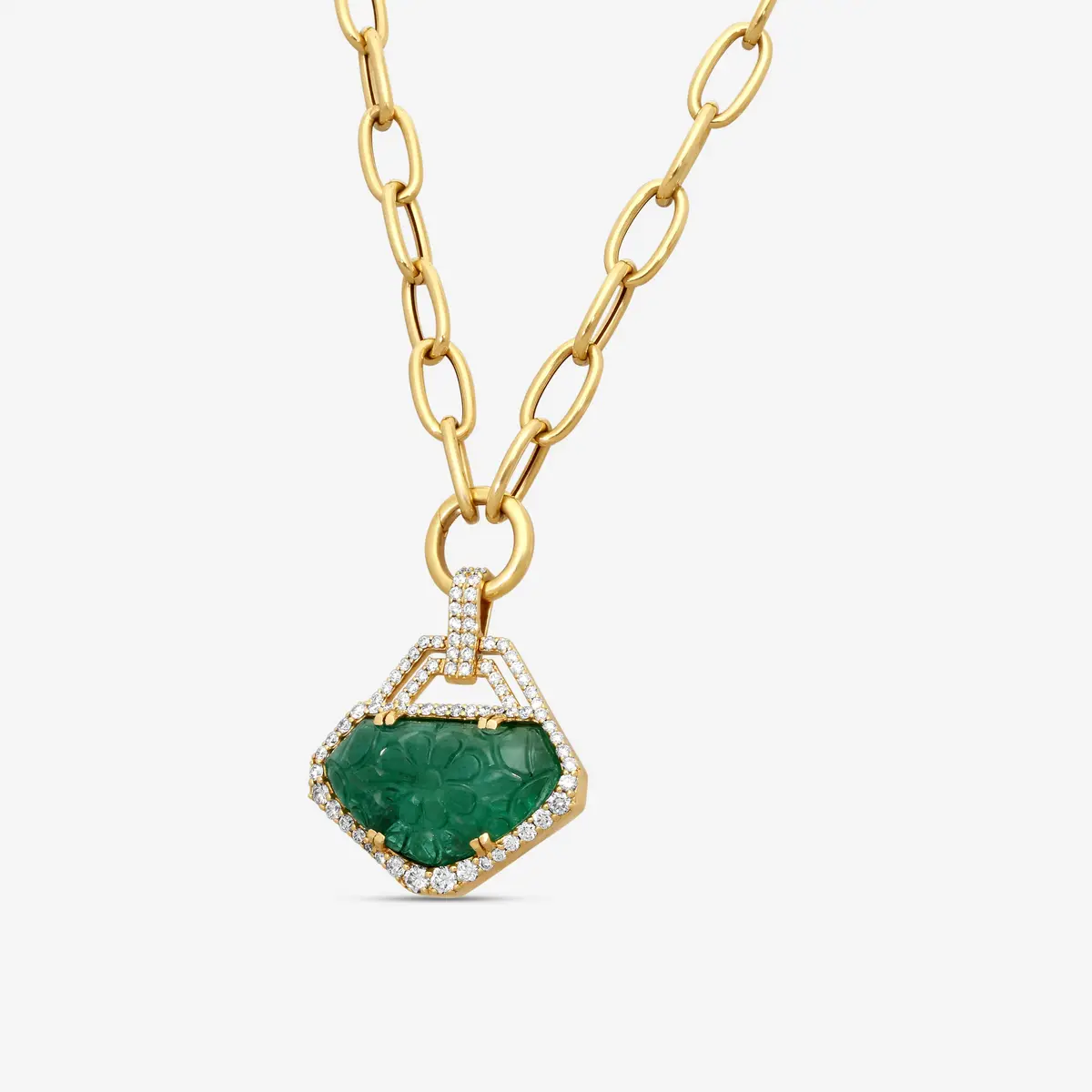 GOSHWARA Goshwara G-One 18K Yellow Gold Carved Emerald & Diamond Pendant Necklace by The Solist | Thumbnail 2 GOSHWARA Goshwara G-One 18K Yellow Gold Carved Emerald & Diamond Pendant Necklace by The Solist | Thumbnail 2