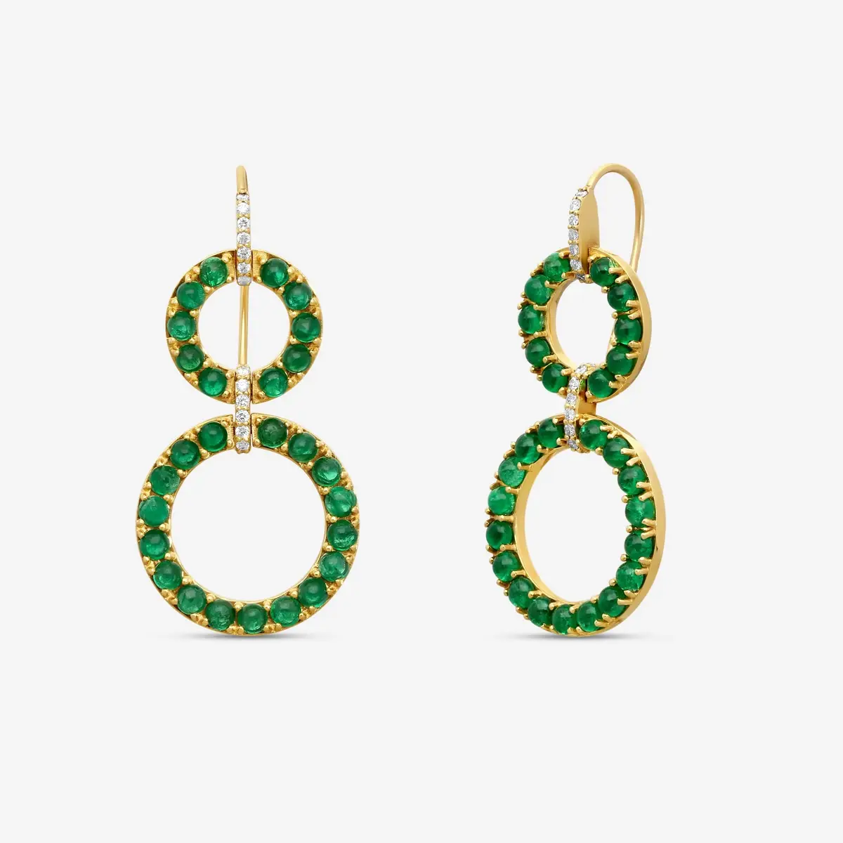 GOSHWARA Goshwara G-One 18K Yellow Gold Emerald Cabochon & Diamond Two-Row Earrings by The Solist | Thumbnail 2