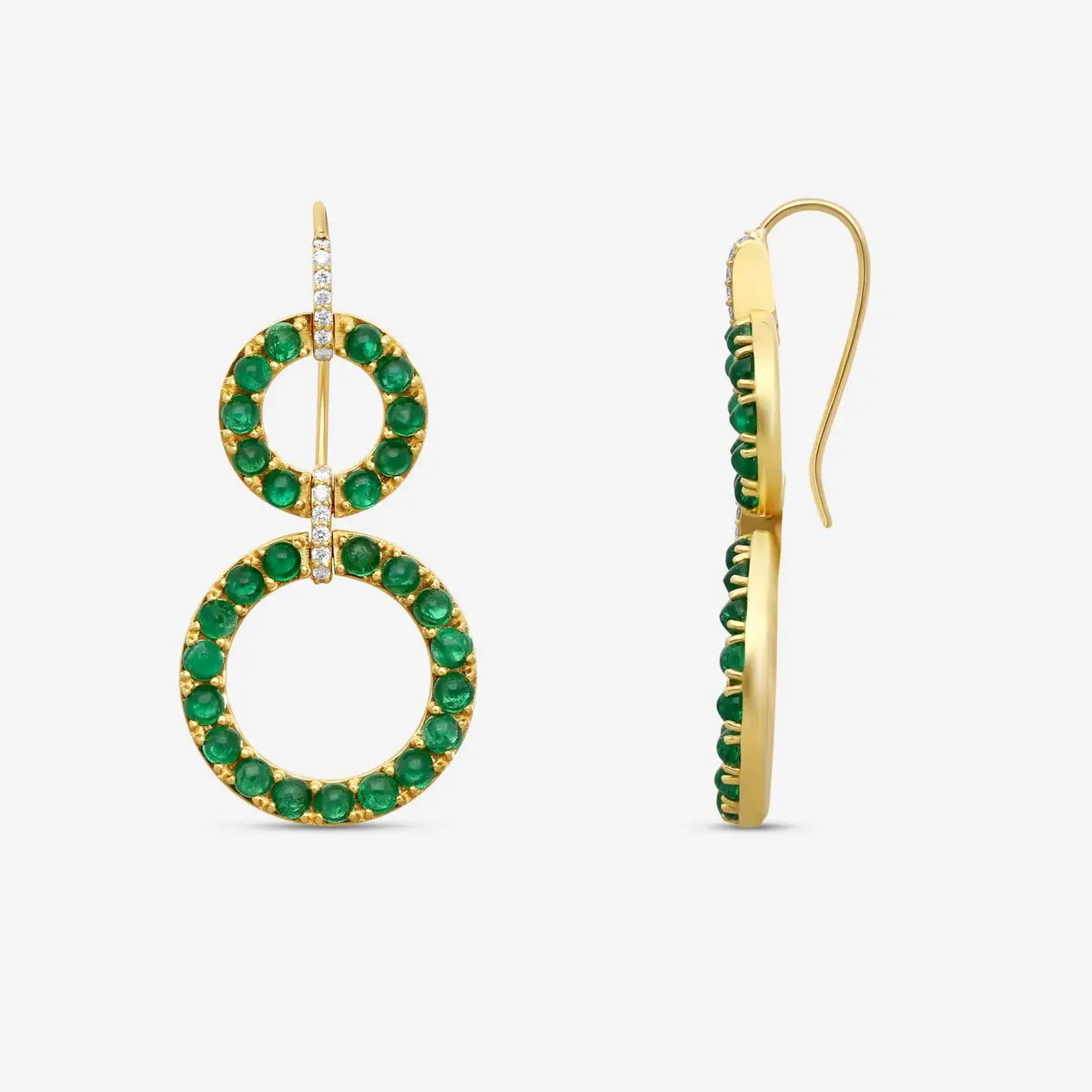 GOSHWARA Goshwara G-One 18K Yellow Gold Emerald Cabochon & Diamond Two-Row Earrings by The Solist | Thumbnail 3