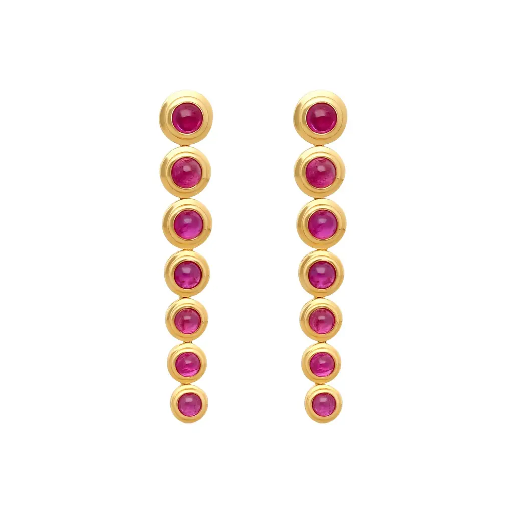 GOSHWARA Goshwara G-One 18K Yellow Gold Ruby Cabochon Chandelier Earrings by The Solist
