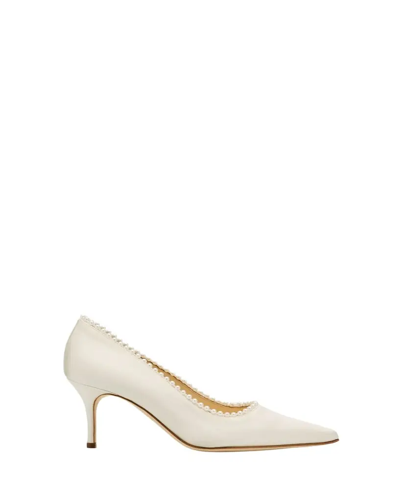 Manolo Blahnik Kifat 70mm Silk Pearly Classic Pumps | Image 1 Manolo Blahnik Kifat 70mm Silk Pearly Classic Pumps | Image 1