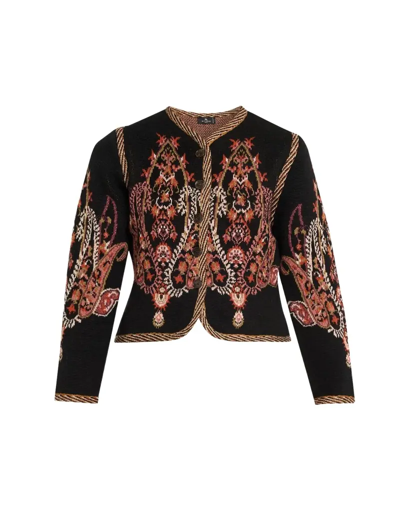 Etro Paisley Jacquard Cropped Wool-Blend Cardigan | Image 1 Etro Paisley Jacquard Cropped Wool-Blend Cardigan | Image 1