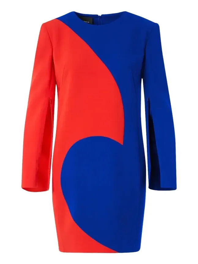 Akris Vortex Patchwork Wool Long-Sleeve Mini Dress