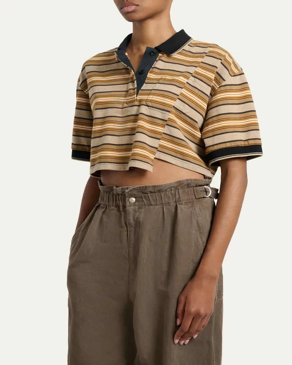 Etoile Isabel Marant Isalyne Reconstructed Striped Short-Sleeve Crop Polo Shirt | Thumbnail 4 Etoile Isabel Marant Isalyne Reconstructed Striped Short-Sleeve Crop Polo Shirt | Thumbnail 4