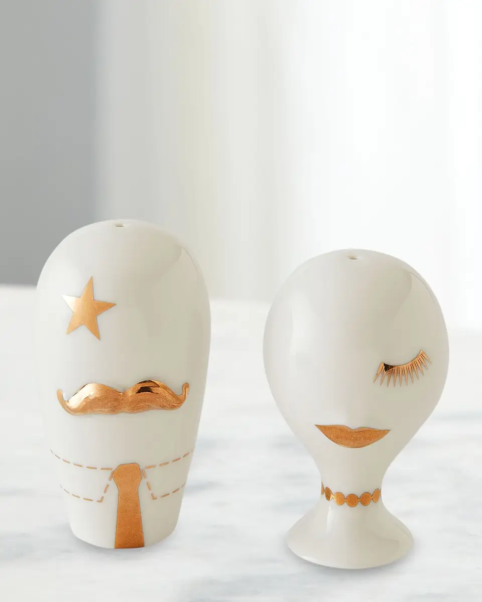 Jonathan Adler Gilded Mr. and Mrs. Muse Salt and Pepper Set | Image 1 Jonathan Adler Gilded Mr. and Mrs. Muse Salt and Pepper Set | Image 1