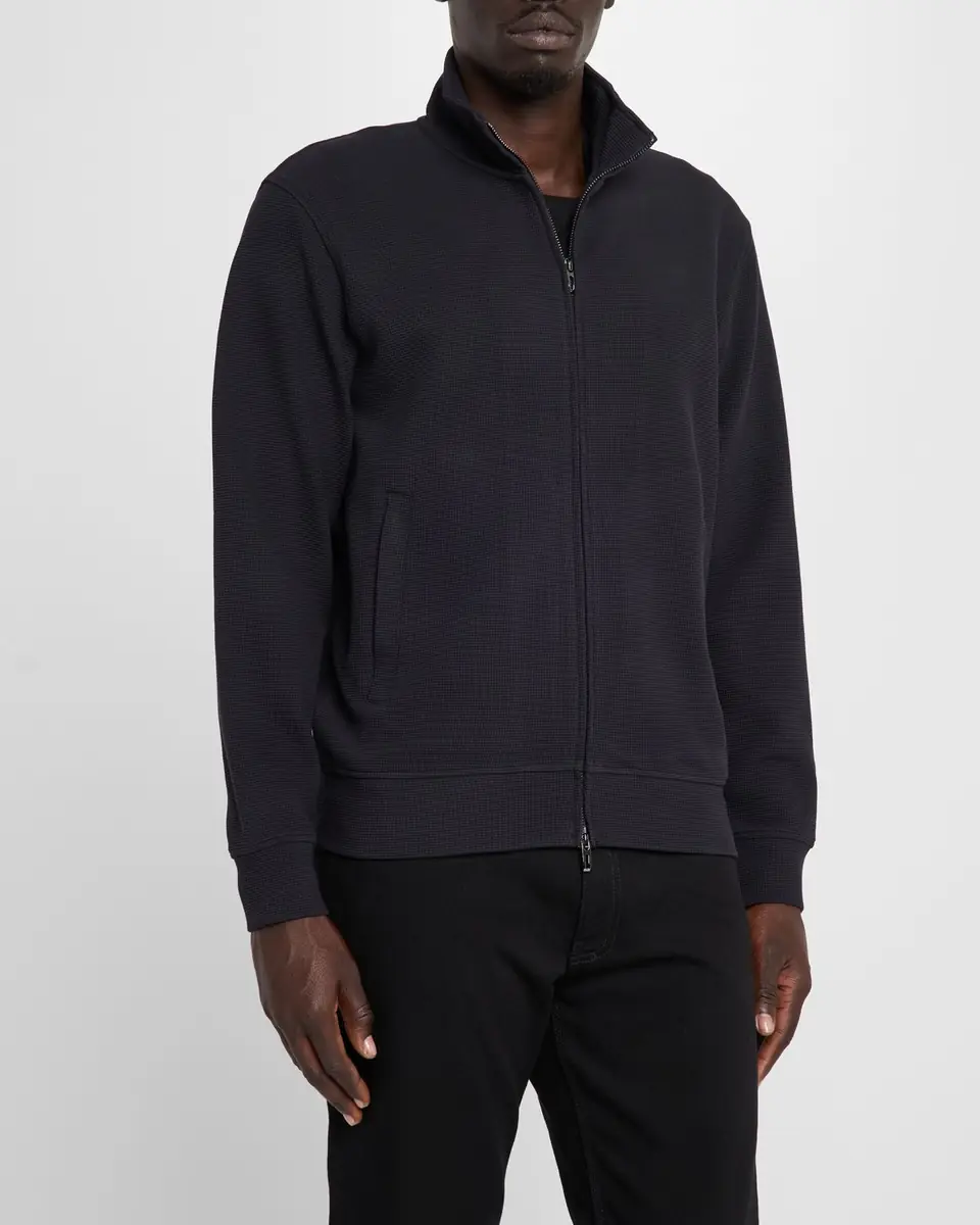 Emporio Armani Men's Textured Cotton Full-Zip Sweater Jacket | Thumbnail 4 Emporio Armani Men's Textured Cotton Full-Zip Sweater Jacket | Thumbnail 4