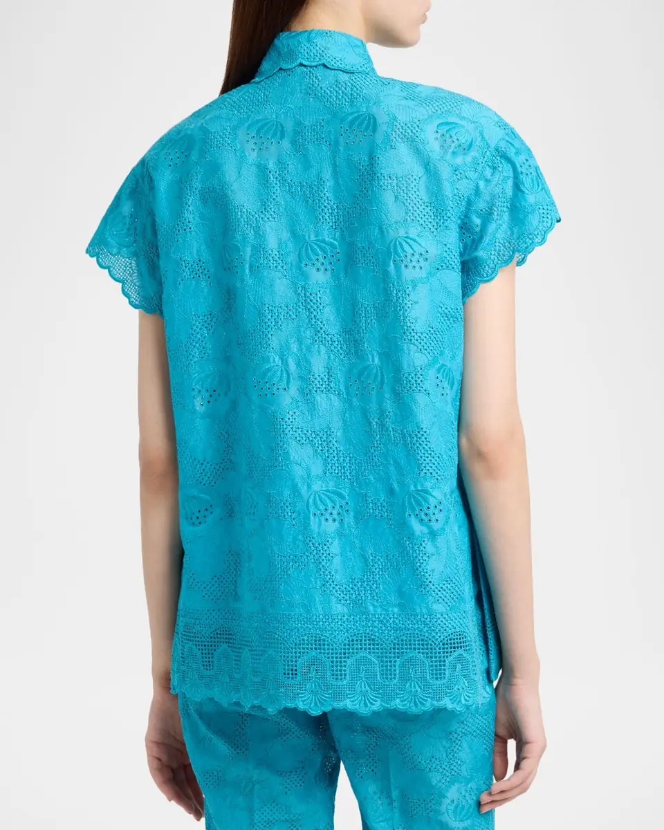 Valentino Garavani Eyelet Embroidered Short-Sleeve Button-Down Shirt | Thumbnail 3 Valentino Garavani Eyelet Embroidered Short-Sleeve Button-Down Shirt | Thumbnail 3