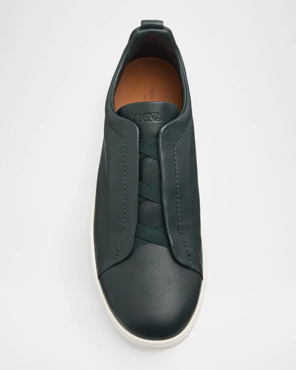 ZEGNA Men's Triple Stitch Secondskin Leather Slip-On Sneakers | Thumbnail 3 ZEGNA Men's Triple Stitch Secondskin Leather Slip-On Sneakers | Thumbnail 3