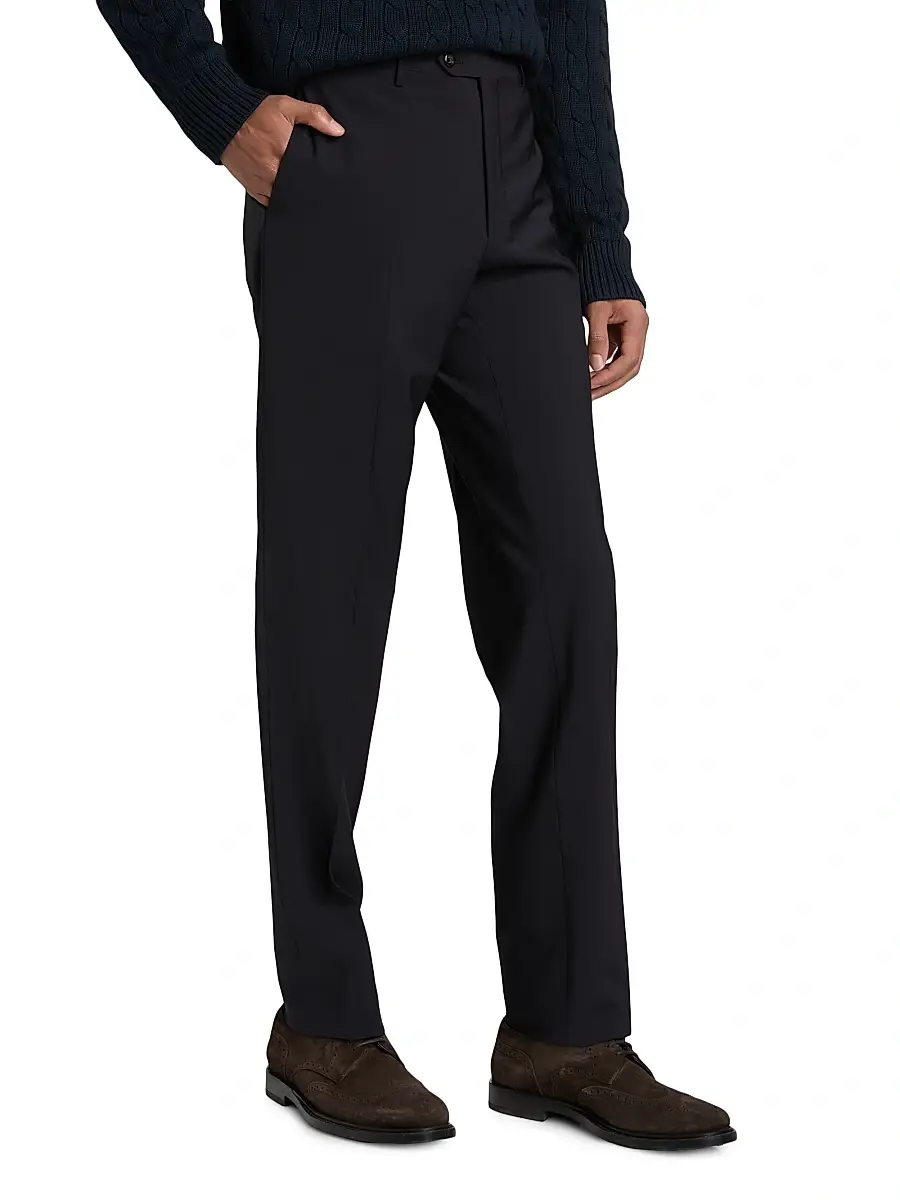 CORNELIANI Men's Stretch-Wool Straight-Leg Pants | Thumbnail 4 CORNELIANI Men's Stretch-Wool Straight-Leg Pants | Thumbnail 4