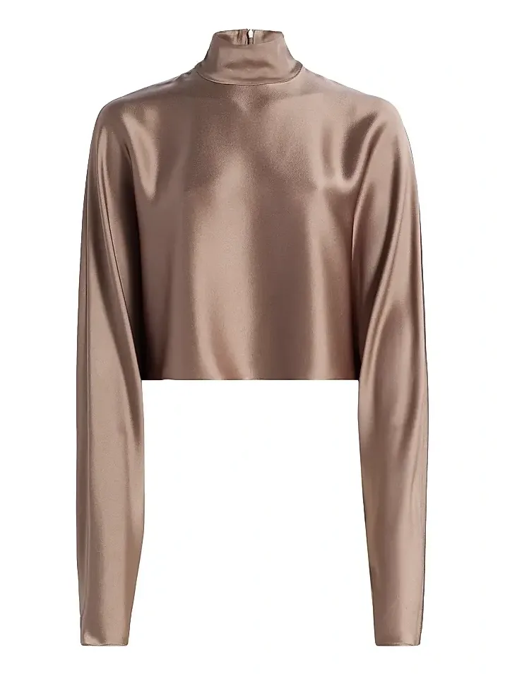 Lapointe Women's Caftan Balloon-Sleeve Turtleneck Satin Top