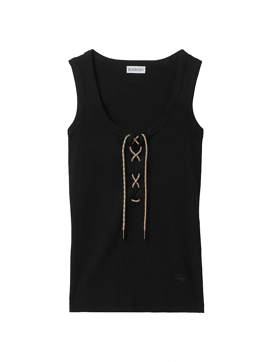 Burberry Women's Lace-Up Stretch Cotton Tank - Black | Image 1 Burberry Women's Lace-Up Stretch Cotton Tank - Black | Image 1