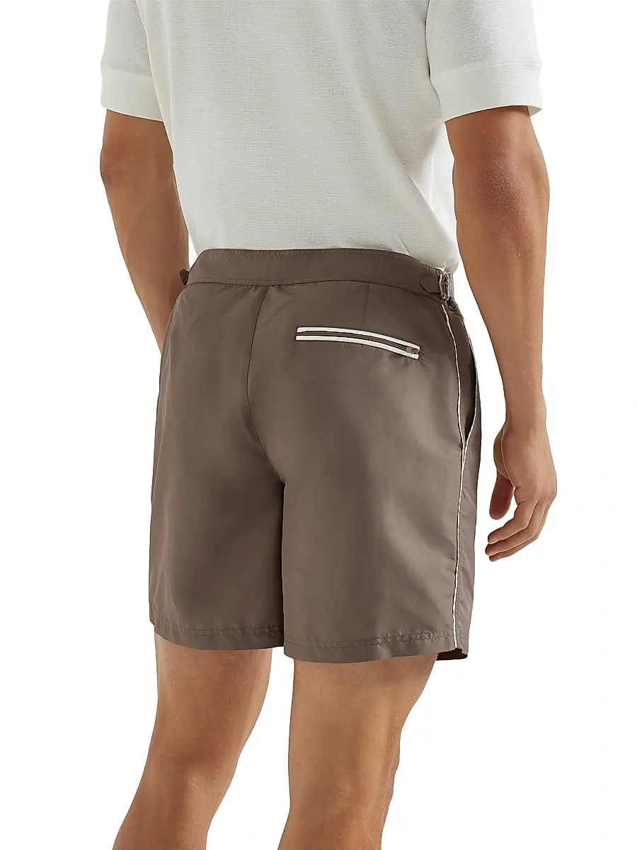 Brunello Cucinelli Men's Nylon Swim Shorts with Tabbed Waistband and Piping | Thumbnail 2 Brunello Cucinelli Men's Nylon Swim Shorts with Tabbed Waistband and Piping | Thumbnail 2