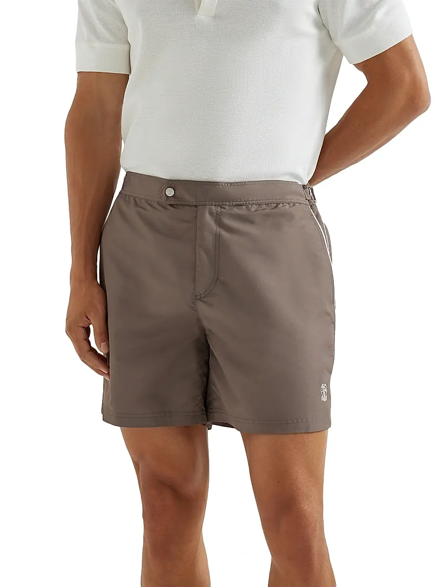 Brunello Cucinelli Men's Nylon Swim Shorts with Tabbed Waistband and Piping | Thumbnail 3 Brunello Cucinelli Men's Nylon Swim Shorts with Tabbed Waistband and Piping | Thumbnail 3