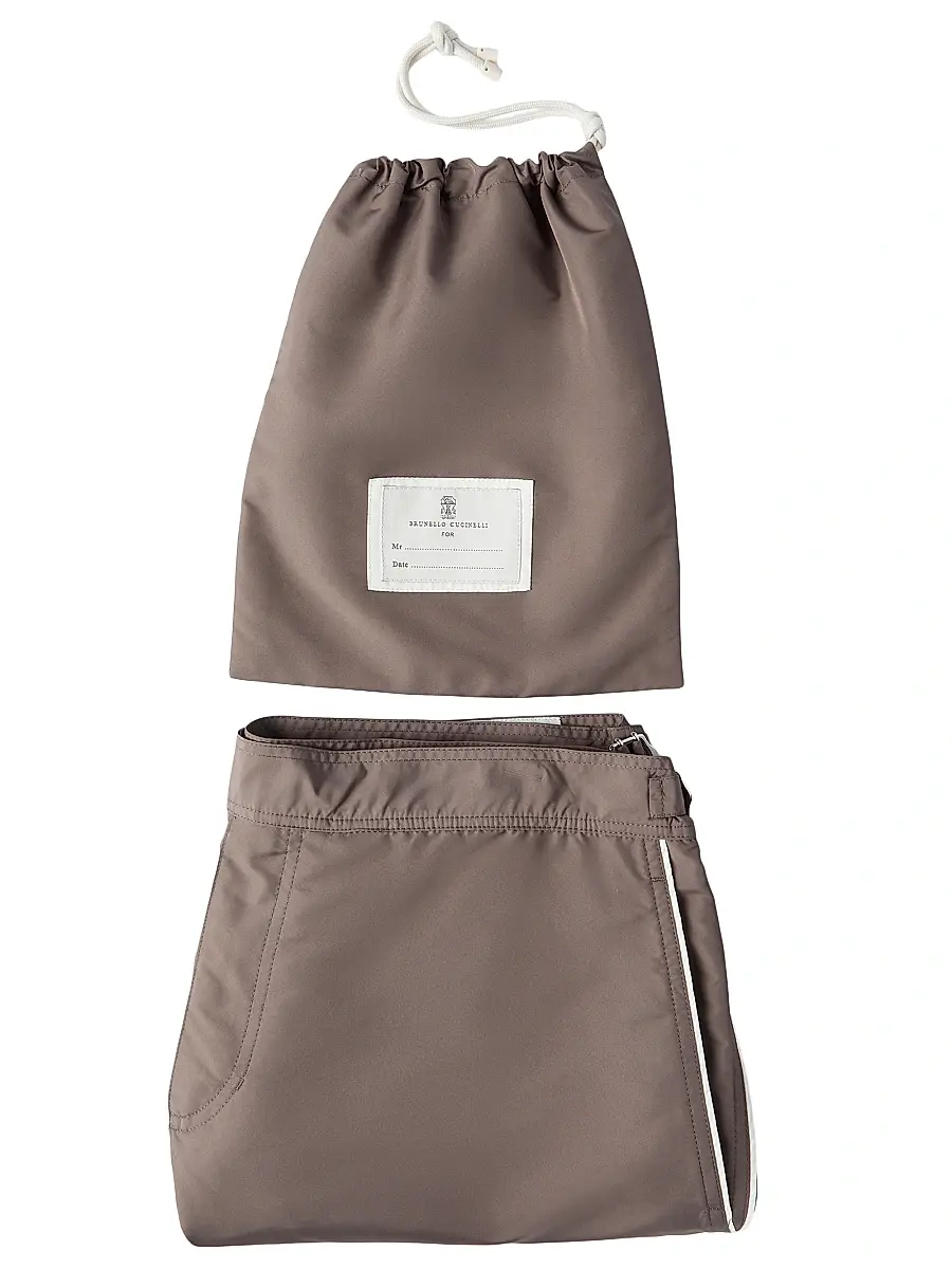 Brunello Cucinelli Men's Nylon Swim Shorts with Tabbed Waistband and Piping | Thumbnail 4 Brunello Cucinelli Men's Nylon Swim Shorts with Tabbed Waistband and Piping | Thumbnail 4