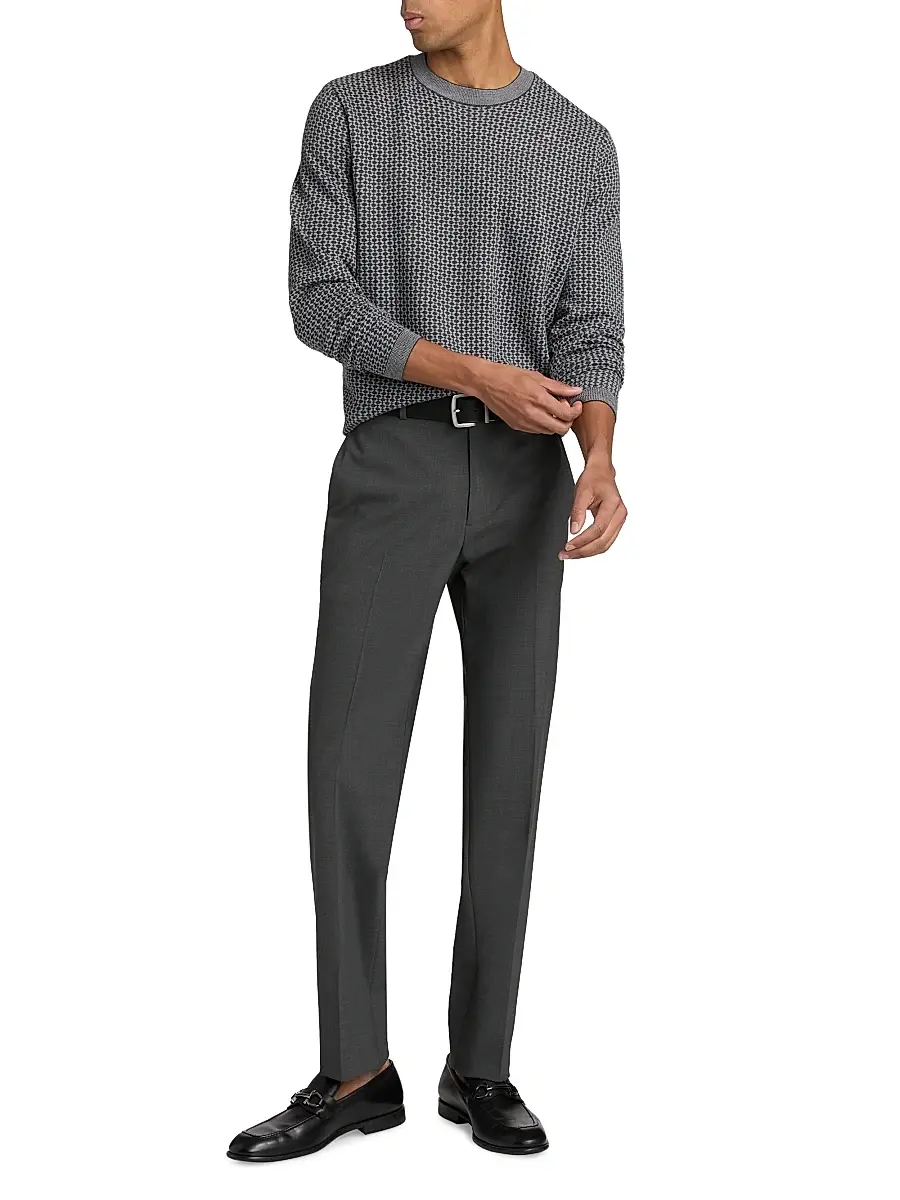 Emporio Armani Men's Geometric Wool Crewneck Sweater | Thumbnail 2 Emporio Armani Men's Geometric Wool Crewneck Sweater | Thumbnail 2