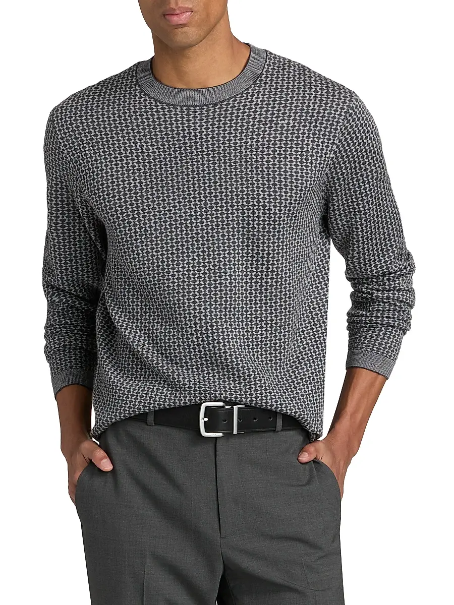 Emporio Armani Men's Geometric Wool Crewneck Sweater | Thumbnail 3 Emporio Armani Men's Geometric Wool Crewneck Sweater | Thumbnail 3