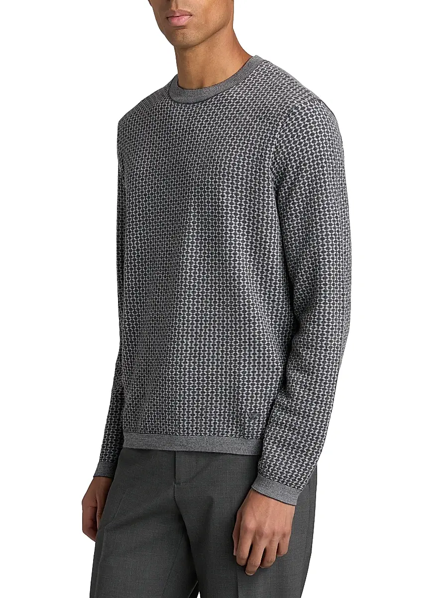 Emporio Armani Men's Geometric Wool Crewneck Sweater | Thumbnail 4 Emporio Armani Men's Geometric Wool Crewneck Sweater | Thumbnail 4