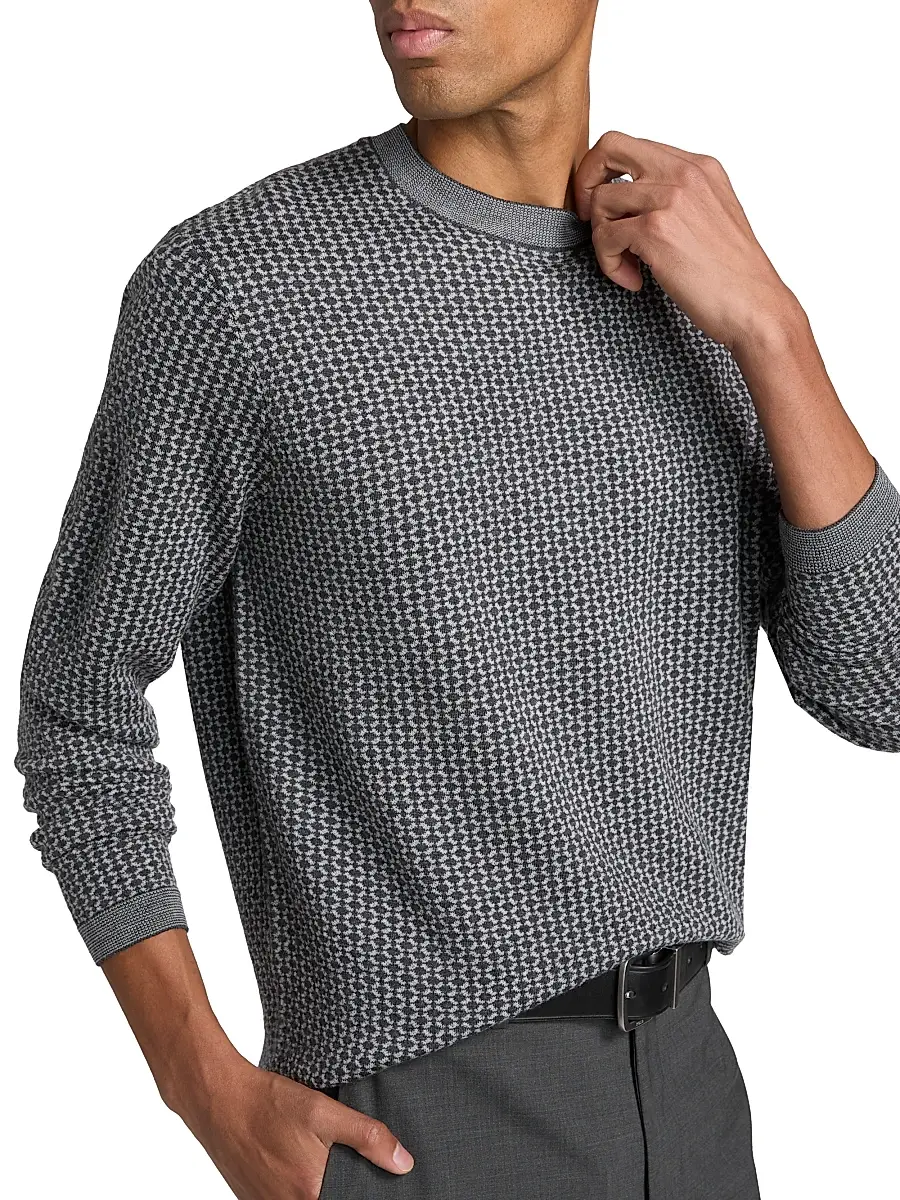 Emporio Armani Men's Geometric Wool Crewneck Sweater | Thumbnail 6 Emporio Armani Men's Geometric Wool Crewneck Sweater | Thumbnail 6