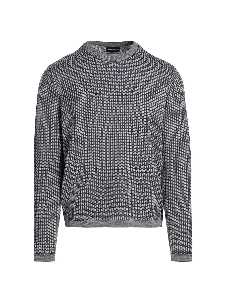 Emporio Armani Men's Geometric Wool Crewneck Sweater - Grey | Image 1 Emporio Armani Men's Geometric Wool Crewneck Sweater - Grey | Image 1