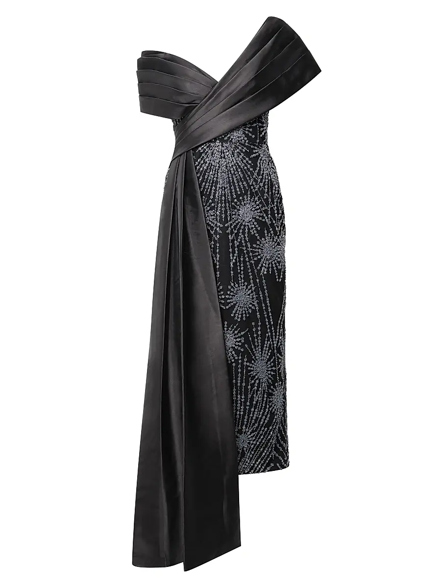 Theia Women's Kelly Beaded Column Midi-Dress - Black Silver | Image 1 Theia Women's Kelly Beaded Column Midi-Dress - Black Silver | Image 1