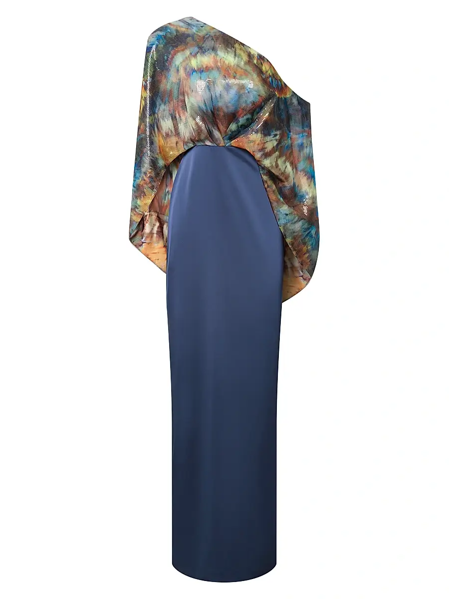 Theia Women's Gisette Printed Satin One-Shoulder Gown - Metamorphosis | Image 1 Theia Women's Gisette Printed Satin One-Shoulder Gown - Metamorphosis | Image 1