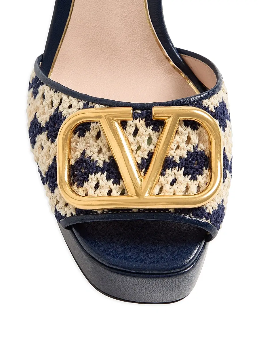 Valentino Women's VLogo Signature Platform Sandals in Crochet Fabric 115MM | Thumbnail 5