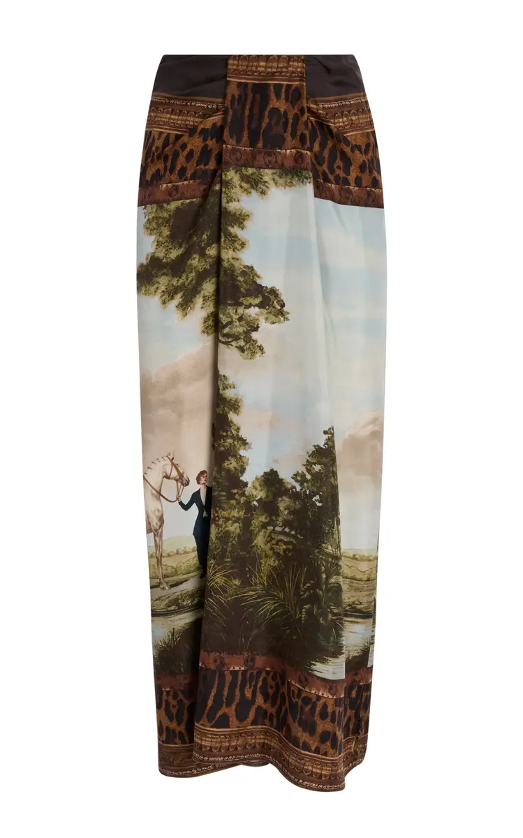 Ralph Lauren Debbie Printed Silk Twill Midi Skirt